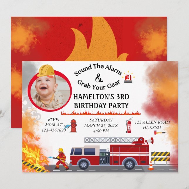 Feuerwehrmann Einladung zur Geburtstagspartei (Vorne/Hinten)