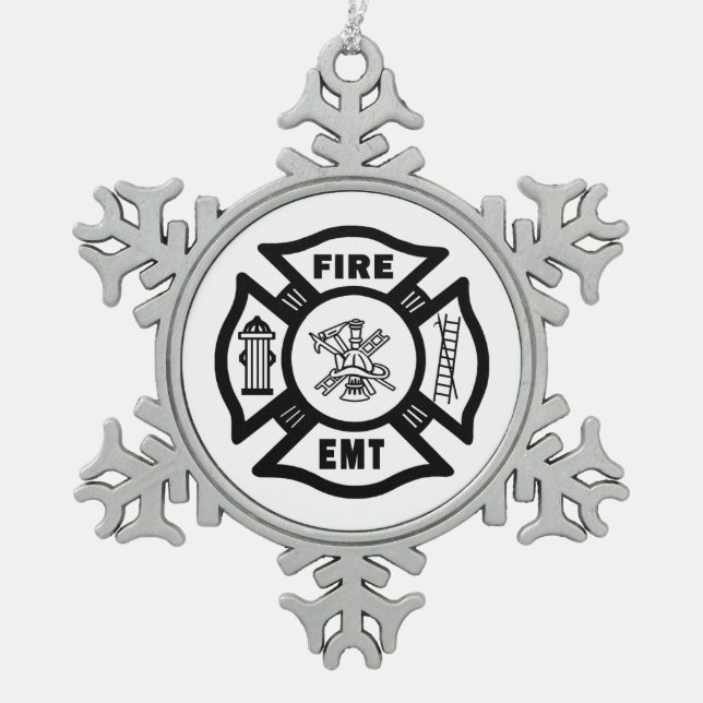 Feuerwehrmann EMT Schneeflocken Zinn-Ornament (Vorderseite)