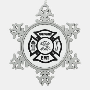 Feuerwehrmann EMT Schneeflocken Zinn-Ornament