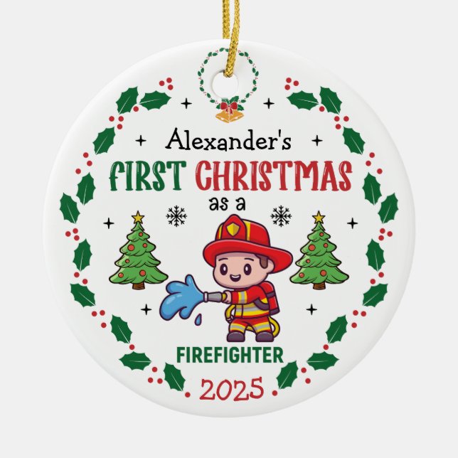Feuerwehrmann Erste Weihnachtsfeier Individuelle N Keramik Ornament (Vorne)