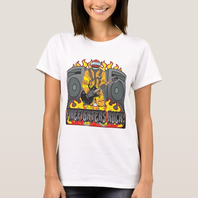 Feuerwehrmann-Felsen-Gitarre T-Shirt (Vorderseite)