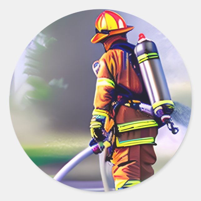 Feuerwehrmann Feuerwehr Feuer Luft generiert Kunst Runder Aufkleber (Vorderseite)