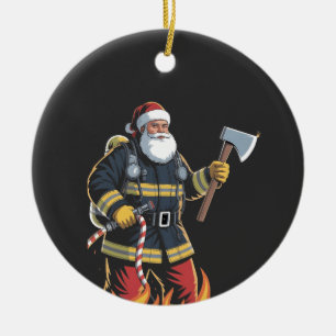 Feuerwehrmann Feuerwehr Weihnachtsbaum Santa Xmas Keramik Ornament