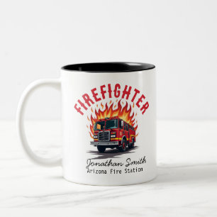 Feuerwehrmann Feuerwehrauto in Flammenrettung Zweifarbige Tasse