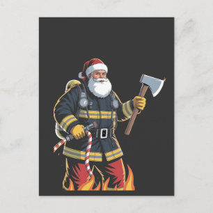 Feuerwehrmann Feuerwehrauto Weihnachtsbaum Santa X Ankündigungspostkarte