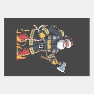 Feuerwehrmann Feuerwehrauto Weihnachtsbaum Santa X Geschenkpapier Set