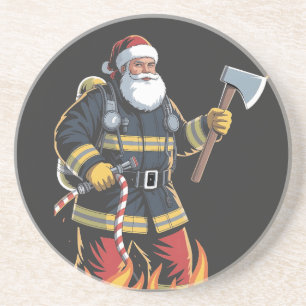 Feuerwehrmann Feuerwehrauto Weihnachtsbaum Santa X Getränkeuntersetzer