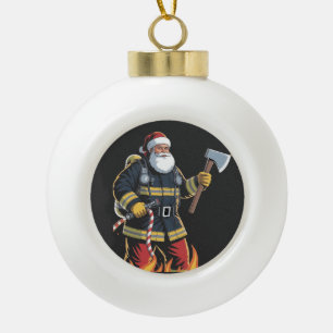 Feuerwehrmann Feuerwehrauto Weihnachtsbaum Santa X Keramik Kugel-Ornament