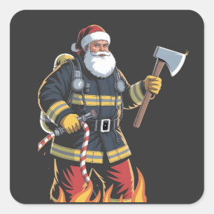 Feuerwehrmann Feuerwehrauto Weihnachtsbaum Santa X Quadratischer Aufkleber