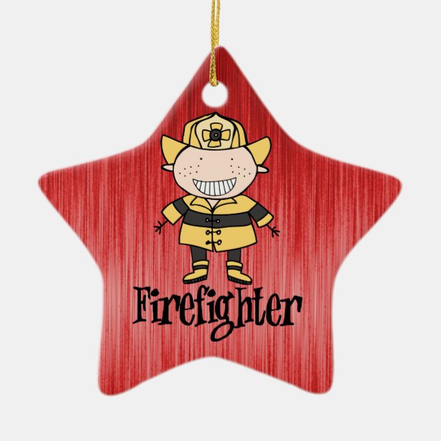Feuerwehrmann-Feuerwehrmann auf Rot Keramik Ornament (Vorne)