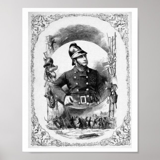 "Feuerwehrmann/Feuerwehrmann" Vintage Illustration Poster (Vorne)