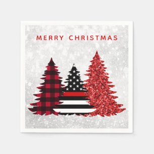 Feuerwehrmann Frohe Weihnachtsbaum Roter Glitzer K Serviette