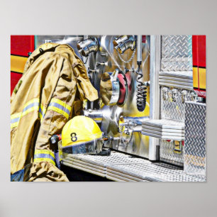 Feuerwehrmann-Gang und LKW Poster