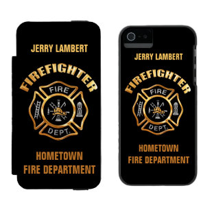 Feuerwehrmann-Goldnamen-Schablone Incipio Watson™ iPhone 5 Geldbörsen Hülle