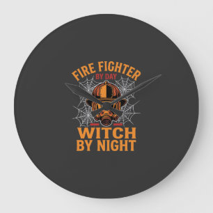 Feuerwehrmann Halloween Hexen Nacht Design Große Wanduhr