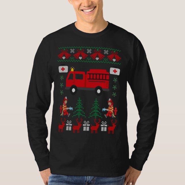 Feuerwehrmann-hässliche Weihnachtsstrickjacke T-Shirt (Vorderseite)