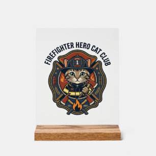 Feuerwehrmann Held Katze Grafik T-Shirt Kunst - Fe Acrylschild