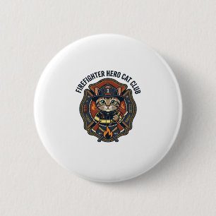 Feuerwehrmann Held Katze Katze Grafik T-Shirt Kuns Button