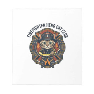 Feuerwehrmann Held Katze Katze Grafik T-Shirt Kuns Notizblock
