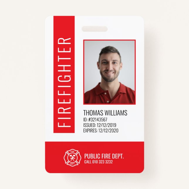 Feuerwehrmann-ID des modernen Rotfeuerwehrdienstes Ausweis (Vorderseite)