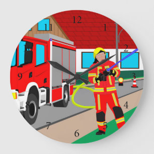 Feuerwehrmann im Feuerwehreinsatz Das Feuerwehrman Große Wanduhr