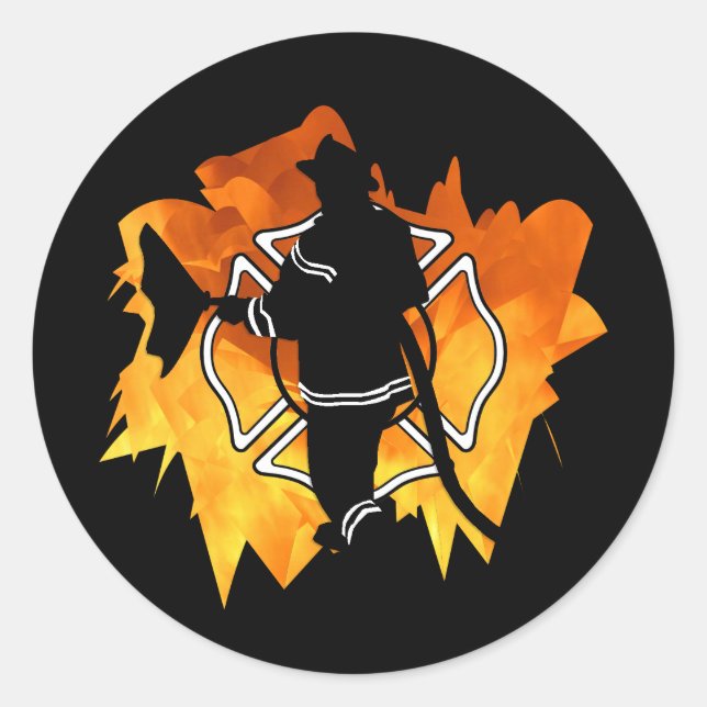 Feuerwehrmann in den Flammen Runder Aufkleber (Vorderseite)