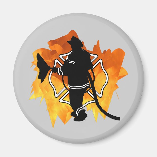 Feuerwehrmann in Flammen Magnet (Vorne)
