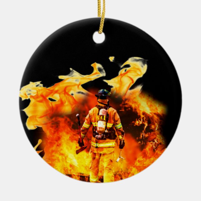 Feuerwehrmann-Kreis-Verzierung Keramikornament (Vorne)