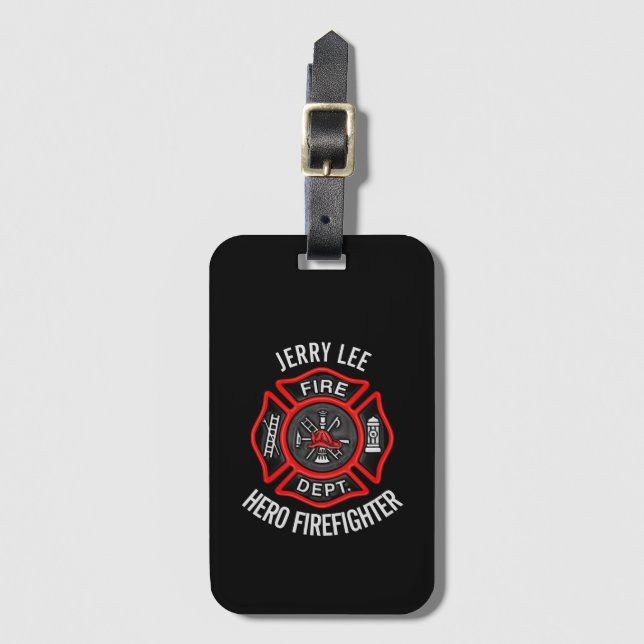 Feuerwehrmann-kundenspezifischer Text-Name Gepäckanhänger (Vorderseite Vertikal)