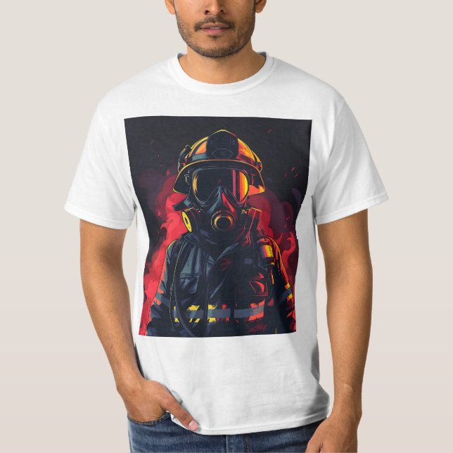 Feuerwehrmann mit dunklem Hintergrund T-Shirt (Vorderseite)