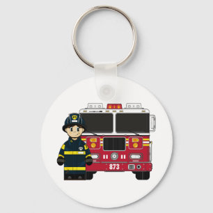 Feuerwehrmann mit Feuer-Motor-Schlüsselanhänger Schlüsselanhänger