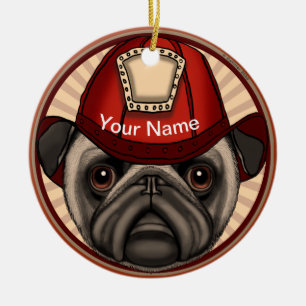 Feuerwehrmann-Mops Keramik Ornament