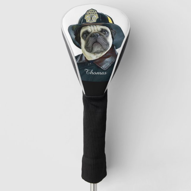 Feuerwehrmann-Mopshundegolf-Kopfabdeckung Golf Headcover (Vorderseite)