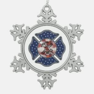 Feuerwehrmann-patriotische Abteilung Schneeflocken Zinn-Ornament