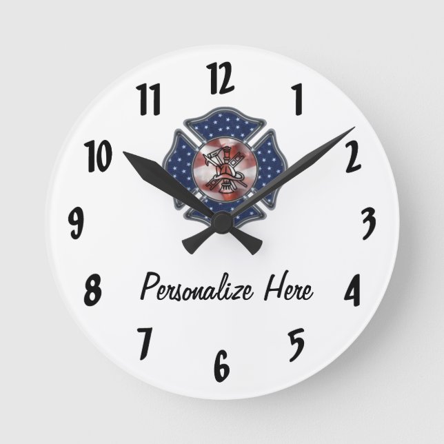 Feuerwehrmann Personalisiert Runde Wanduhr (Vorderseite)