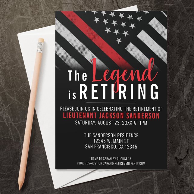 Feuerwehrmann Red Line Flagge Feuerwehrmann Einladung (Perfect for a retirement party for retiring firefighters, lieutenants, captains, etc!)