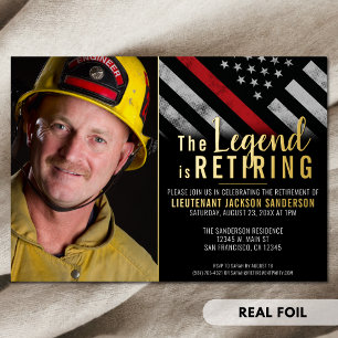 Feuerwehrmann-Rentner-Rot-Linien-Flagge Feuerwehrm Folieneinladung