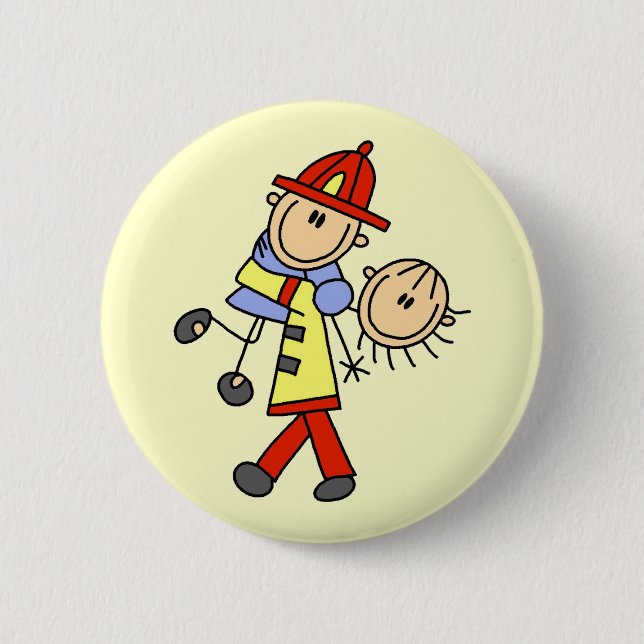 Feuerwehrmann-Rettungsshirt und Geschenke Button (Vorderseite)