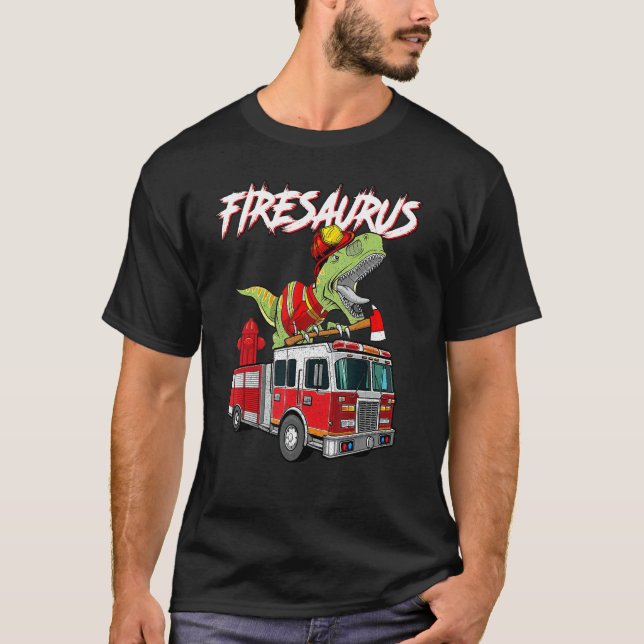 Feuerwehrmann Saurus Firesaurus Rex Feuerwehrmann T-Shirt (Vorderseite)