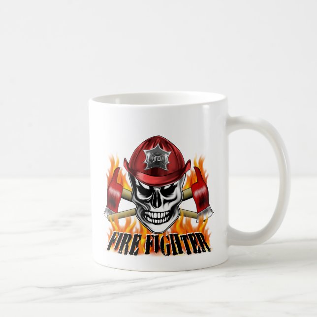Feuerwehrmann-Schädel 4 und lodernde Äxte Kaffeetasse (Rechts)