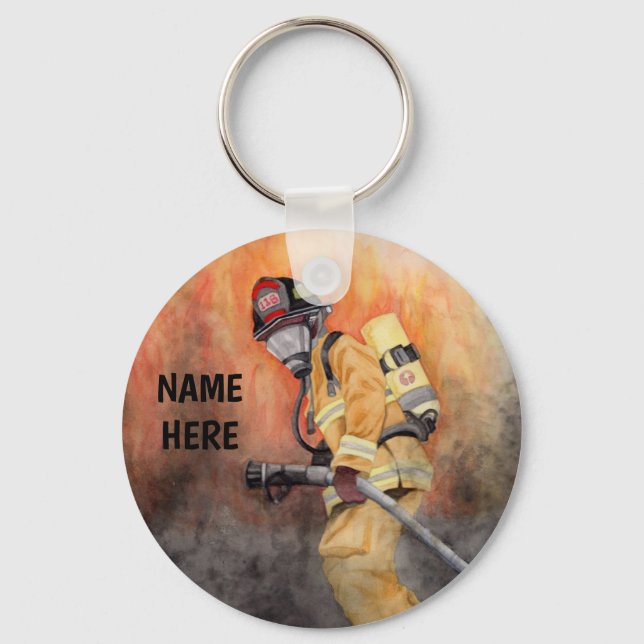 Feuerwehrmann Schlüsselanhänger Original Malerei F (Vorderseite)