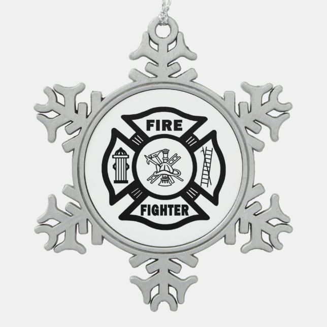 Feuerwehrmann Schneeflocken Zinn-Ornament (Vorderseite)
