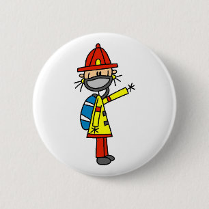 Feuerwehrmann-Strichmännchen mit Maskenknopf Button