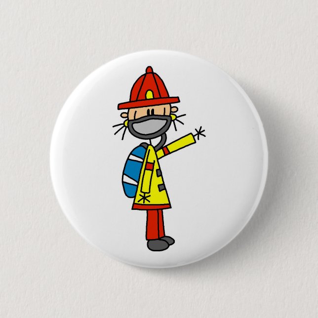 Feuerwehrmann-Strichmännchen mit Maskenknopf Button (Vorderseite)