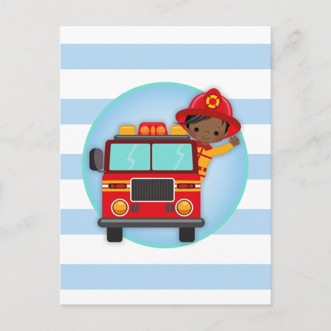 Feuerwehrmann Truck Afrikanischer Junge Postkarte (Vorderseite)