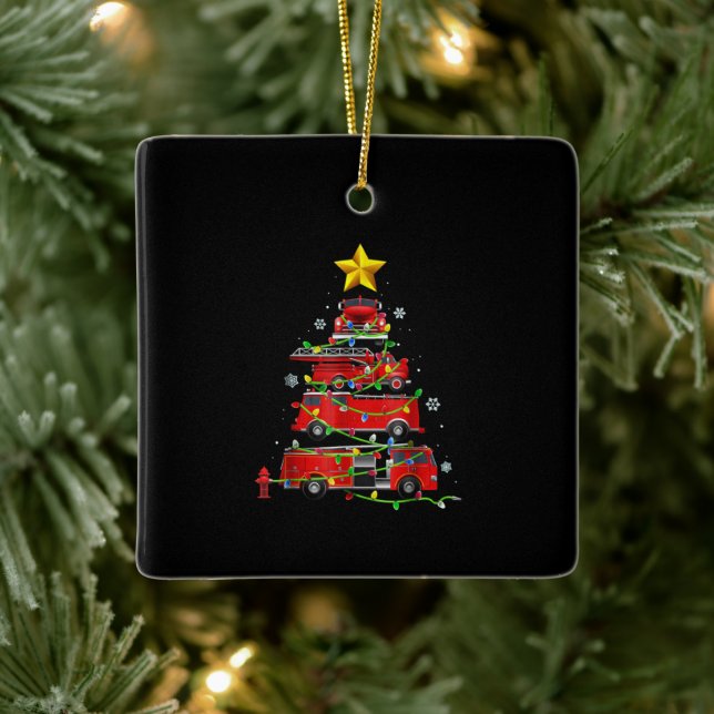 Feuerwehrmann Truck Weihnachtsbaum Männer Frauen Keramikornament (Baum)