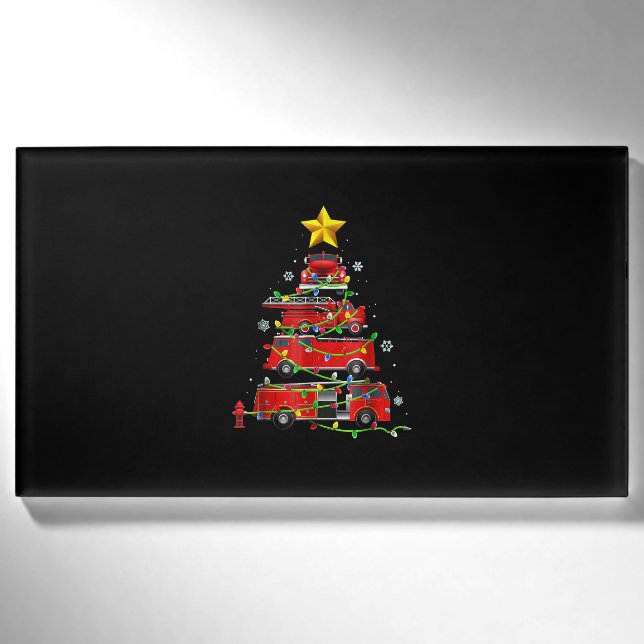 Feuerwehrmann Truck Weihnachtsbaum Männer Frauen Namenschild (Vorderseite)