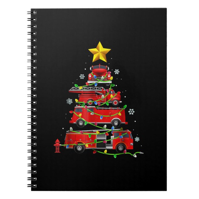 Feuerwehrmann Truck Weihnachtsbaum Männer Frauen Notizblock (Vorderseite)