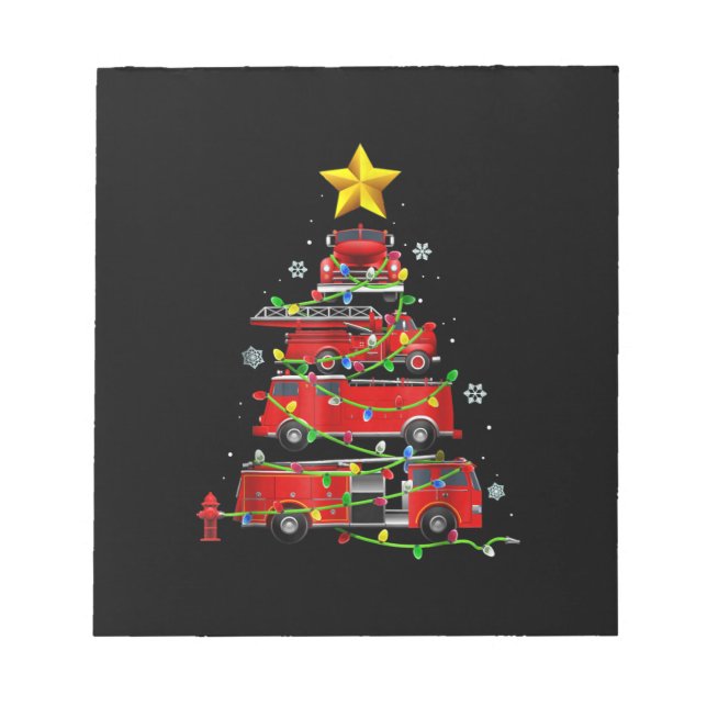 Feuerwehrmann Truck Weihnachtsbaum Männer Frauen Notizblock (Vorderseite)