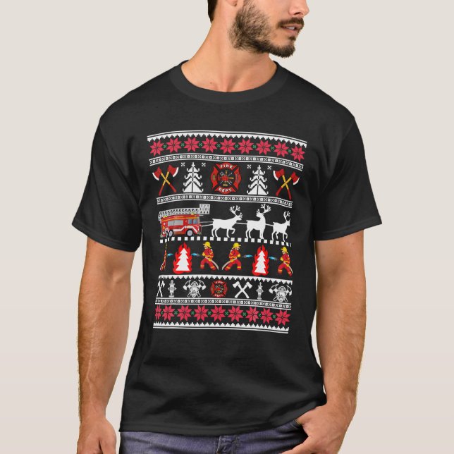 Feuerwehrmann Uggg Weihnachts-Pullover Feuerfeuer T-Shirt (Vorderseite)